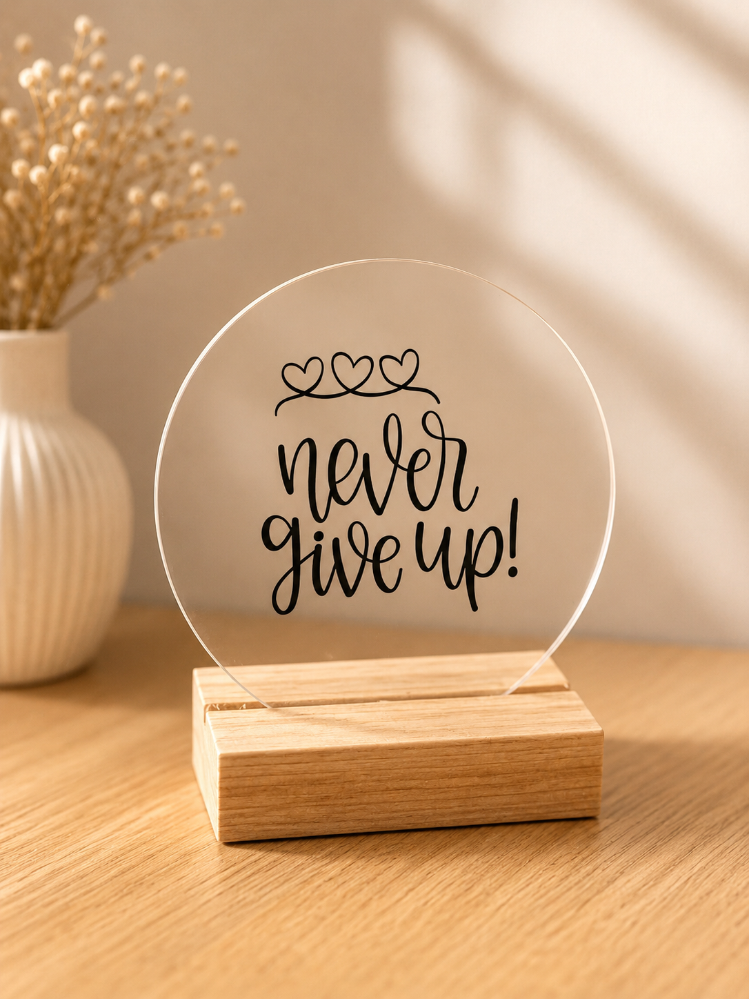 PLEXIGLAS "NEVER GIVE UP".