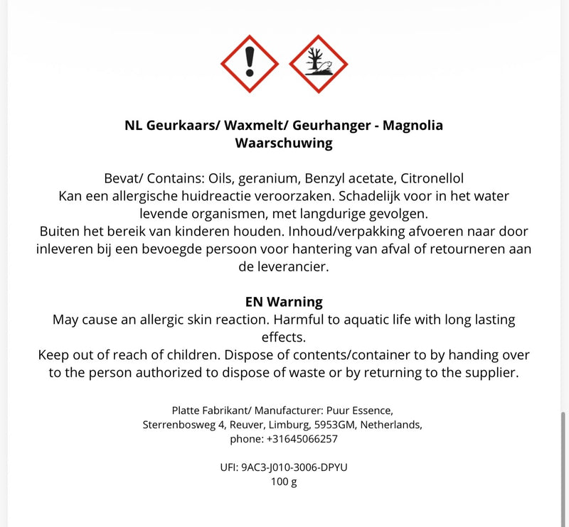 CLP label GEURHANGER MAGNOLIA